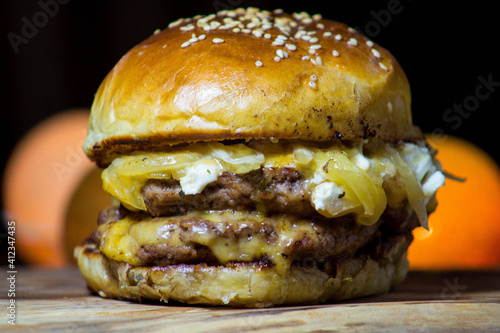 hamburger on a table