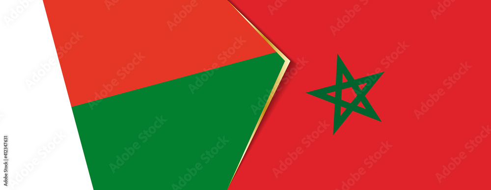 Madagascar and Morocco flags, two vector flags. Madagascar and Morocco flags, two vector flags.