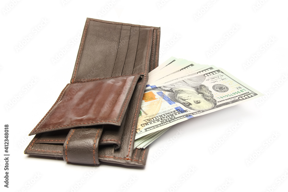 dollar business money in a purse on a white background dollar business money in a purse on a white background