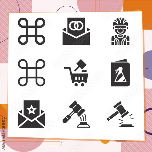 Simple set of 9 icons related to bidding
