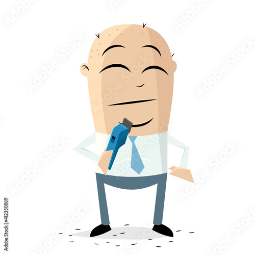 sad cartoon man is not happy with his new haircut
