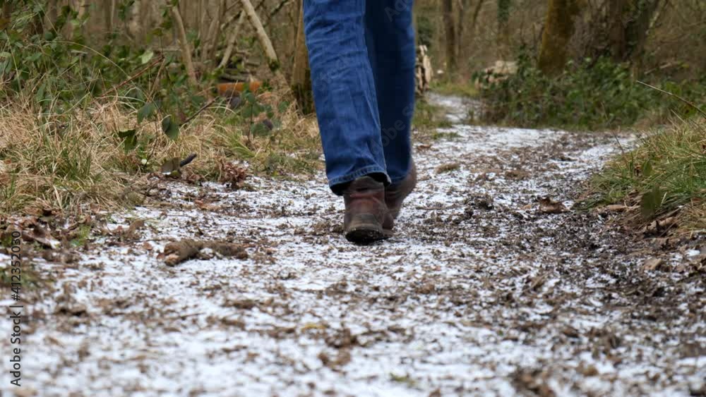 Man in blue jeans walking along Man in blue jeans walking along