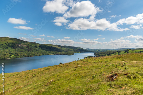 The view over the Southern end of Coniston Water from Torver Common in the Lake District National Park in England. A World Heritage Site.