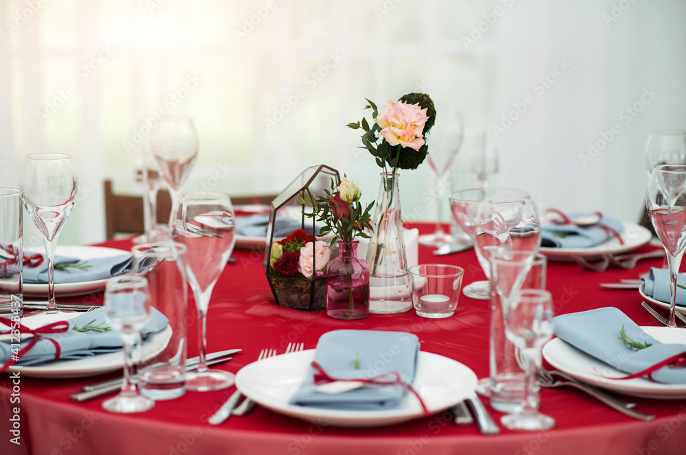Serving table prepared for event party or wedding Serving table prepared for event party or wedding