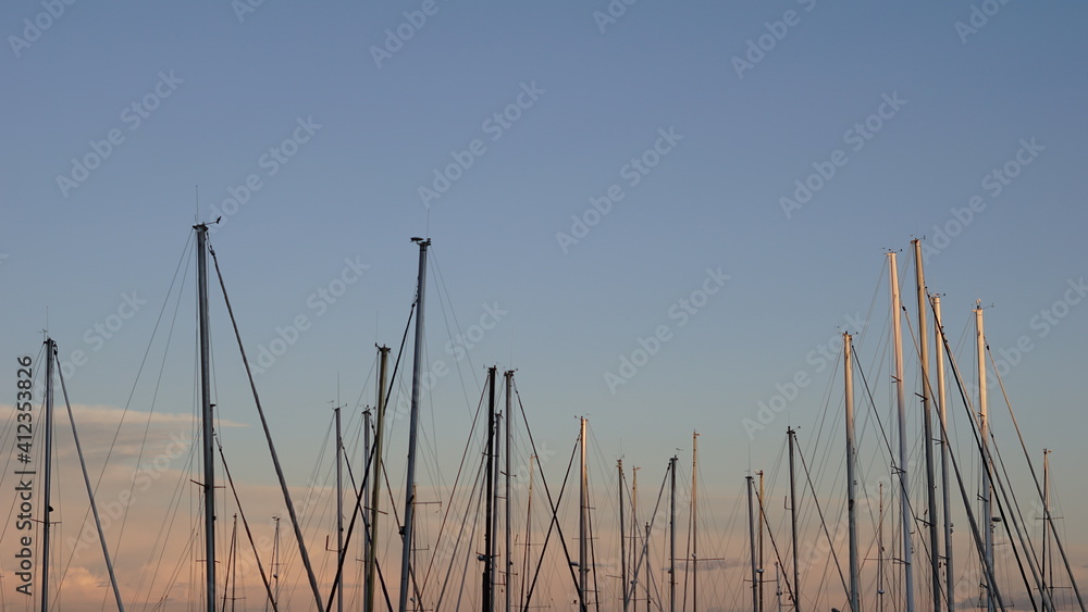 background of sailboat masts in the evening background of sailboat masts in the evening