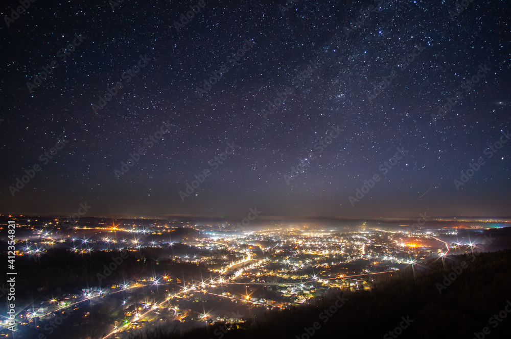 The stars in the sky over the city
