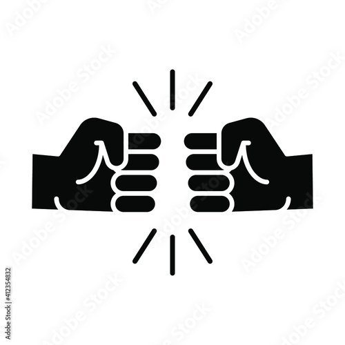 Fist bump glyph icon. Bro fist bump or power five pound solid style for apps and websites. Hand brother respect, impact, and handshake. Vector illustration on white background. EPS 10 photo