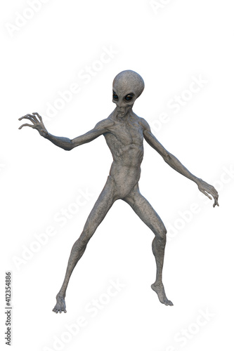 Grey Alien. 3D render isolated on white.