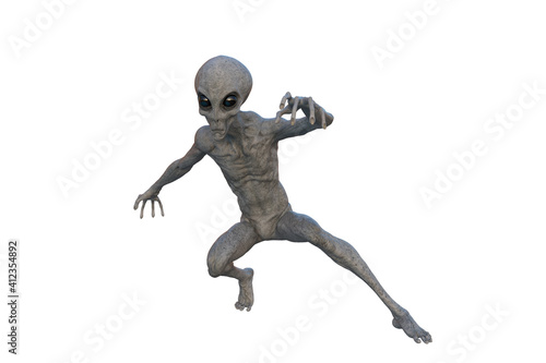 Grey Alien. 3D render isolated on white.