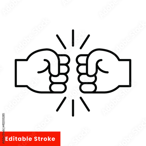 Fist bump line icon. Bro fist bump or power five pound outline style for apps and websites. Hand brother respect, impact, and handshake. Vector illustration on white background. Editable stroke EPS 10