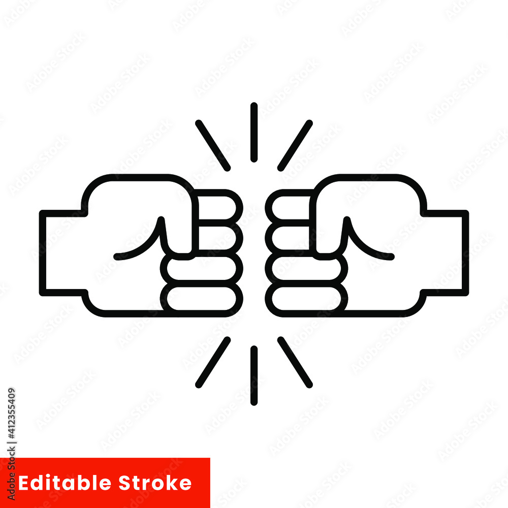 Fist bump line icon. Bro fist bump or power five pound outline style for apps and websites. Hand brother respect, impact, and handshake. Vector illustration on white background. Editable stroke EPS 10 Fist bump line icon. Bro fist bump or power five pound outline style for apps and websites. Hand brother respect, impact, and handshake. Vector illustration on white background. Editable stroke EPS 10