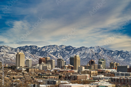 Salt Lake City Winter Profile with Mountains 2