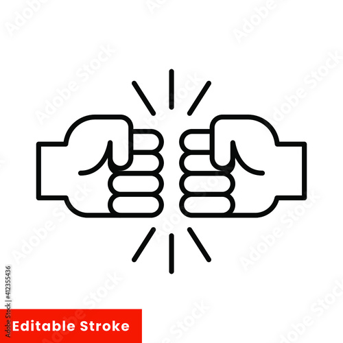 Fist bump line icon. Bro fist bump or power five pound outline style for apps and websites. Hand brother respect, impact, and handshake. Vector illustration on white background. Editable stroke EPS 10