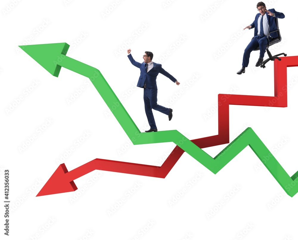 Businessman in crisis and recovery concept Businessman in crisis and recovery concept