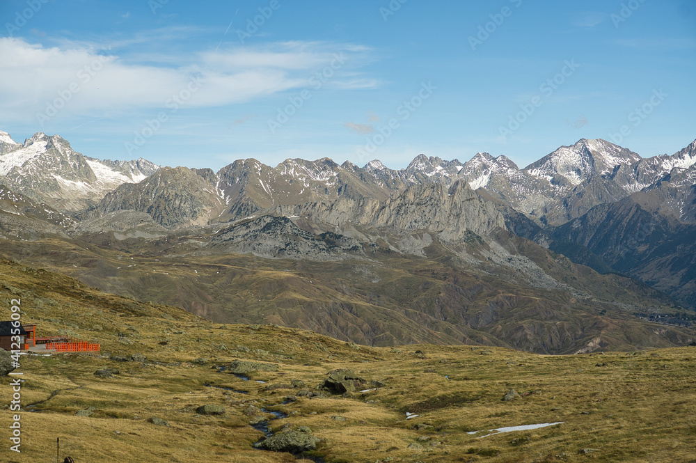 The Portalet with the bottom the Anayet peak. Concept famous mountains of the Aragonese Pyrenees The Portalet with the bottom the Anayet peak. Concept famous mountains of the Aragonese Pyrenees