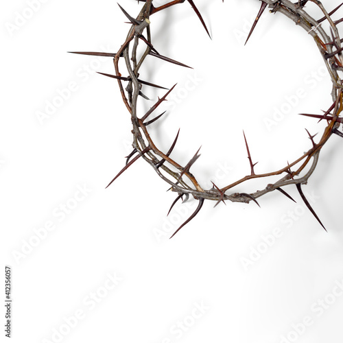 Crown of thorns Jesus Christ isolaten on white. Copy space
