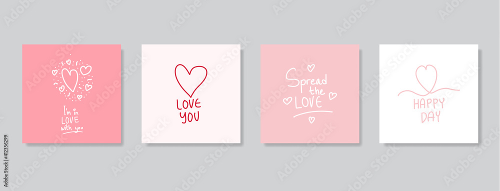 Happy Valentine's Day greeting cards. Trendy abstract square art templates. Suitable for social media posts, mobile apps, banners design and web/internet ads.