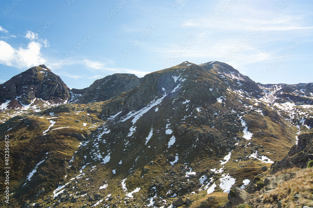 The Portalet with the bottom the Anayet peak. Concept famous mountains of the Aragonese Pyrenees, in Spain