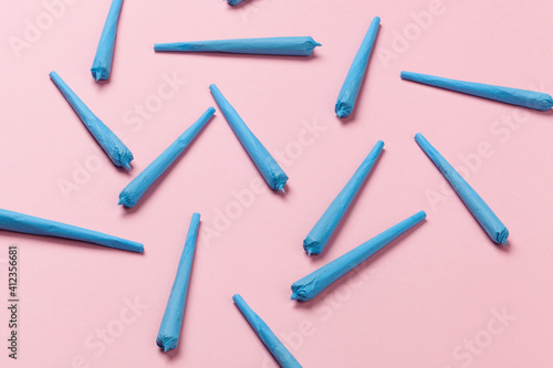 Blue Joints Array on Pink Background photo