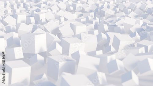 Abstract background. Light illustration. White cubes. Depth of field. 3d image.