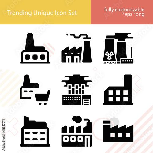 Simple set of steel mill related filled icons.