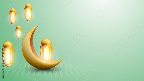 Elegant ramadan kareem design with golden moon and lantern