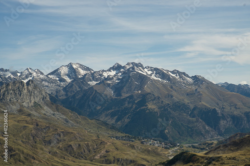 The Portalet with the bottom the Anayet peak. Concept famous mountains of the Aragonese Pyrenees, in Spain