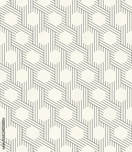 Vector seamless pattern. Modern stylish texture. Repeating geometric tiles with thin linear striped hexagons. Monochrome hexagonal trellis. Trendy graphic design. Can be used as swatch in illustrator.