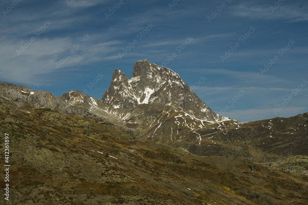 The Portalet with the bottom the Anayet peak. Concept famous mountains of the Aragonese Pyrenees