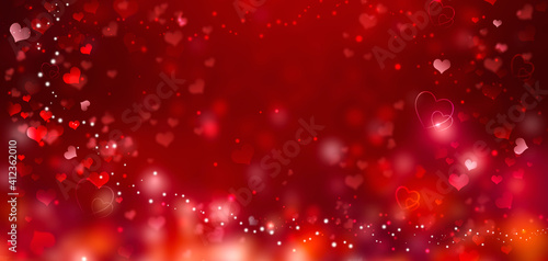 Love valentine's background with pink falling hearts. Happy Valentines day Greeting Card.