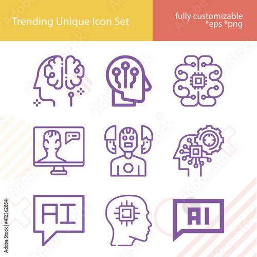 Simple set of synthetic related lineal icons.