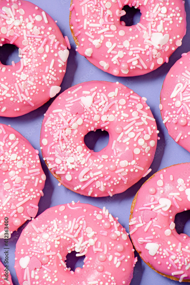 homemade strawberry frosted vanilla cake donuts with valentines heart sprinkles homemade strawberry frosted vanilla cake donuts with valentines heart sprinkles