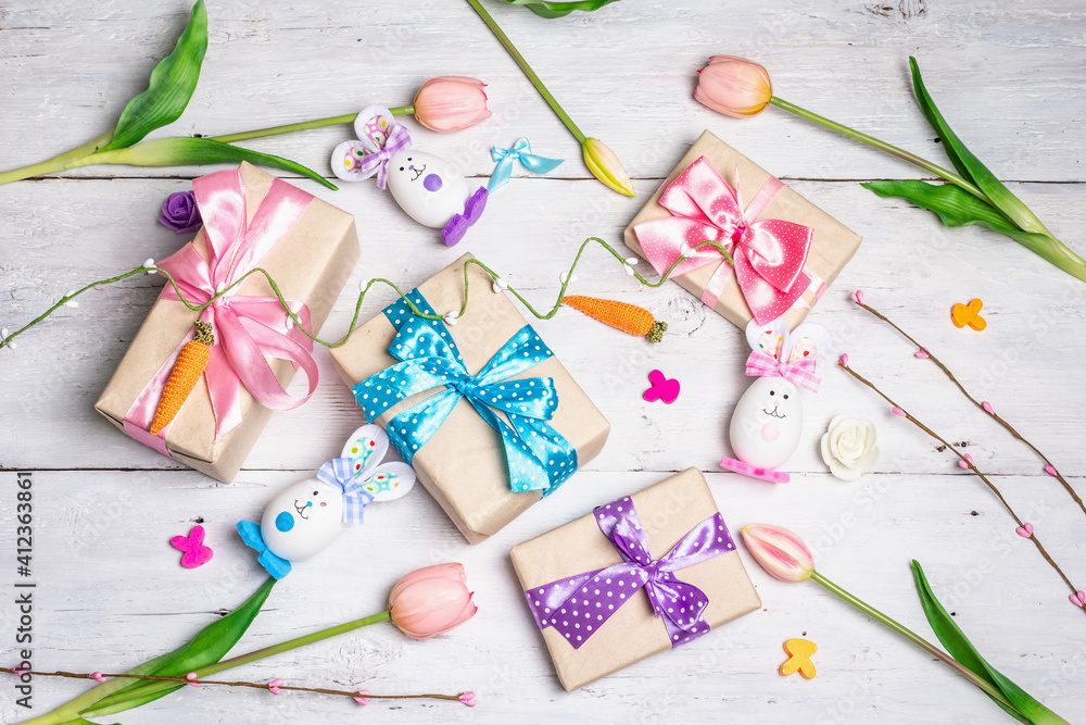 Handmade traditional Easter symbols concept Handmade traditional Easter symbols concept