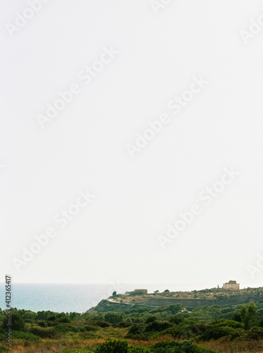 View of Segesta Templ with the sea in the background photo
