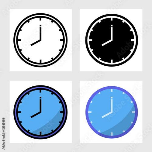 Wall clock icon vector design in filled, thin line, outline and flat style.