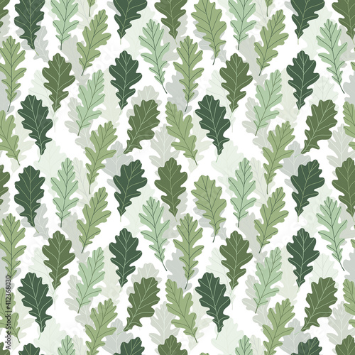 Floral seamless pattern with colorful exotic leaves on white background. Tropic green oak branches. Fashion vector stock illustration for wallpaper, posters, card, fabric, textile.