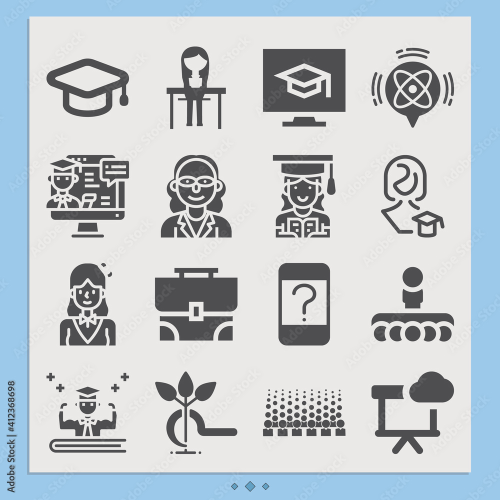 Simple set of students related filled icons. Simple set of students related filled icons.
