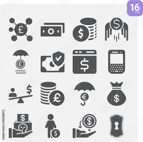 Simple set of sterling related filled icons.
