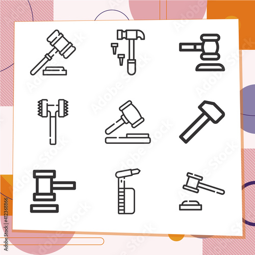 Simple set of 9 icons related to middle ear