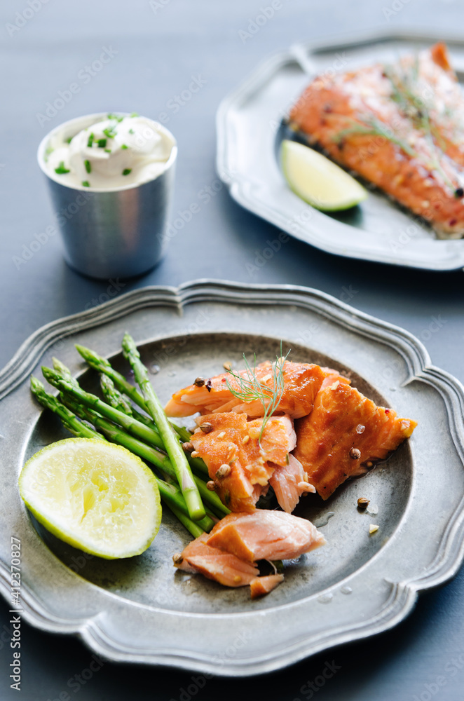 Healthy grilled salmon fillets gourmet meal Healthy grilled salmon fillets gourmet meal