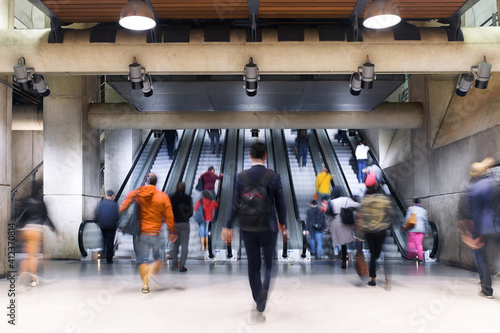 Crowd of subway commuters photo