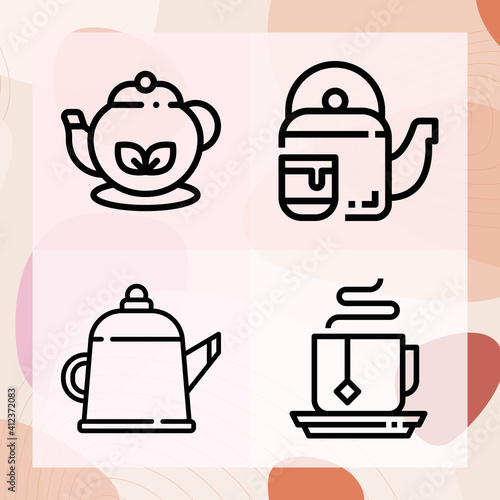 Simple set of green tea related lineal icons