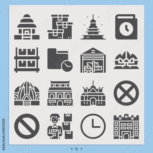Simple set of heritage related filled icons.
