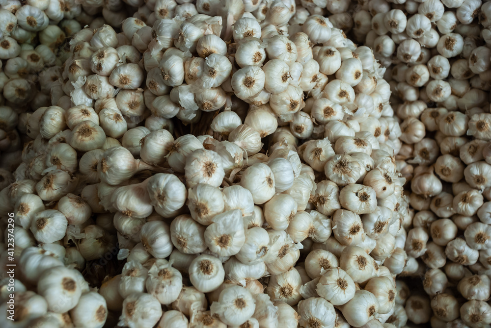 Massive bunch of spice garlic on display for sale in a public market Massive bunch of spice garlic on display for sale in a public market