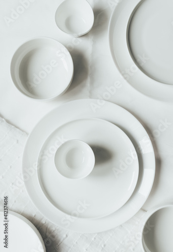 White tablewares on white table photo