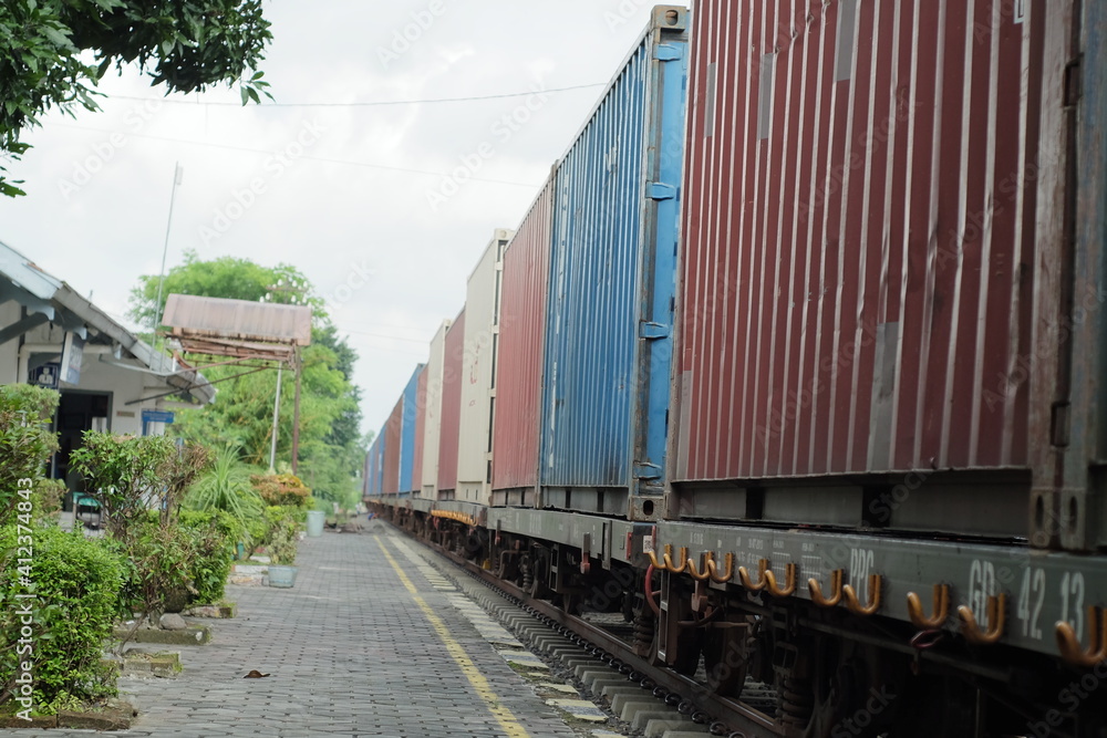 Fototapeta premium trains carrying Indonesian logistical goods
