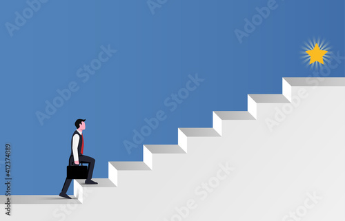 Businessman walking the stair for success symbol.