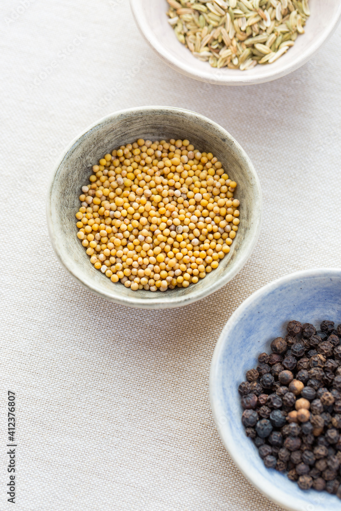 Spices for pickling - mustard seed, fennel, all spice, peppercorns, star anise Spices for pickling - mustard seed, fennel, all spice, peppercorns, star anise