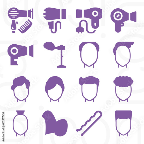 16 pack of hairdryer  filled web icons set