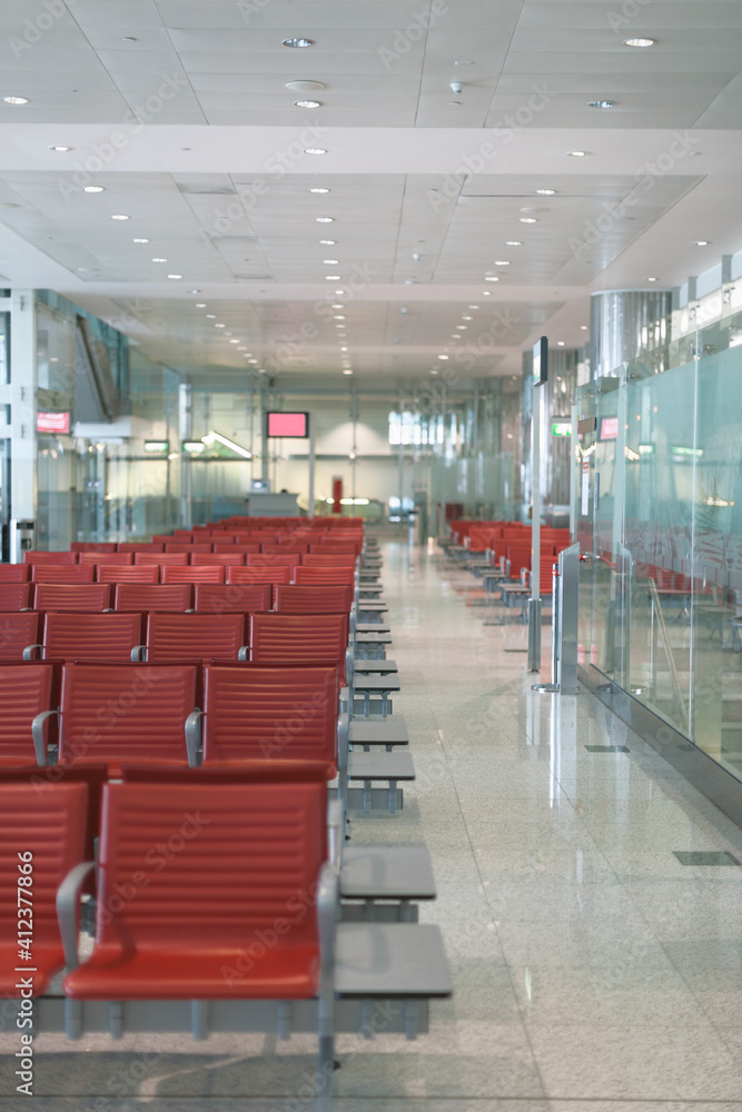 Empty departure lounge at the airport. Empty departure lounge at the airport.